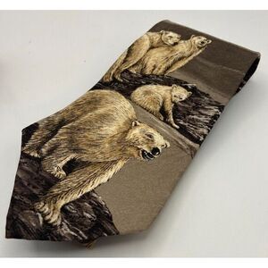 Endangered Species Polar Bear Silk Tie bronze black‎
